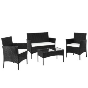 black outdoor rattan furniture set 4 piece with cushions patio seating