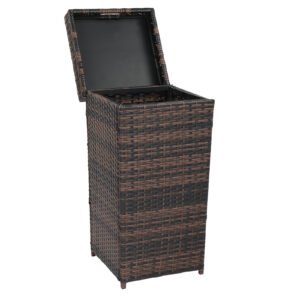 Brown Rattan Outdoor Trash Can with Lid – Stylish and Durable Waste Bin for Patios and Gardens