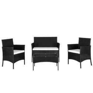 58a1273b-4cef-4c03-8db0-17015e107f79 Front view of black outdoor rattan furniture set 4 piece