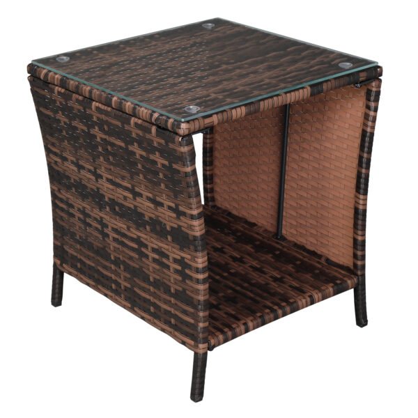 Brown rattan side table with tempered glass top