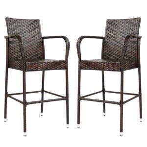 2-piece brown gradient wicker bar stools for outdoor patio bar