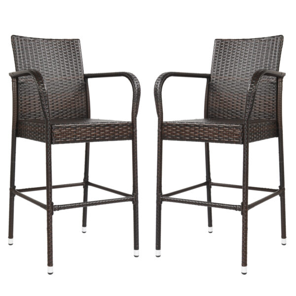 2-piece brown gradient wicker bar stools for outdoor patio bar