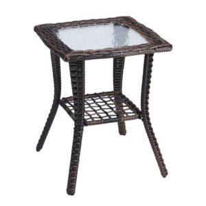 Outdoor Wicker Side Table with Brown Storage Shelf – Stylish and Functional Table for Patios and Gardens