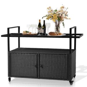 black wicker bar cart