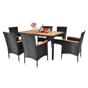 7-Piece Patio Dining Set, Black Wicker