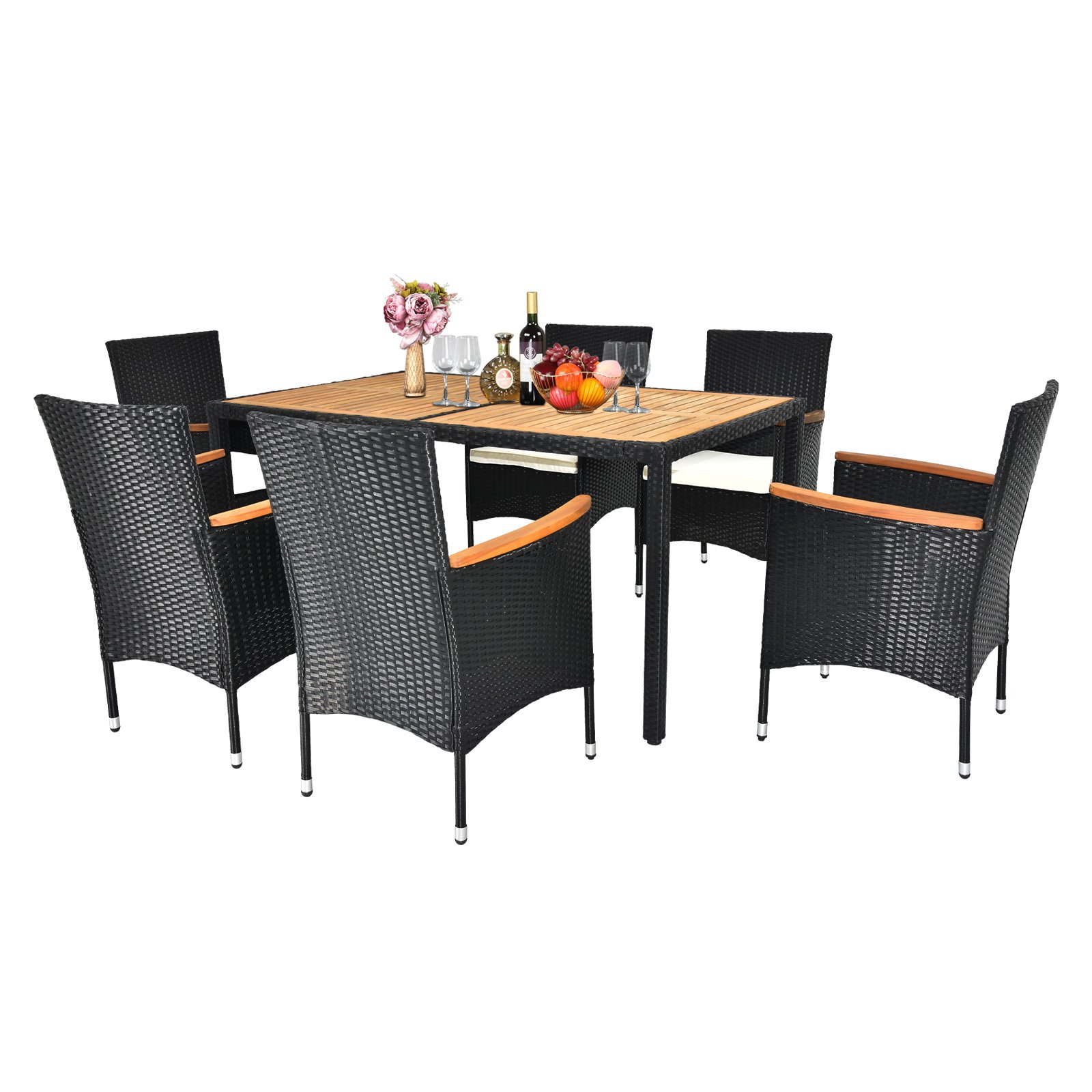 7-Piece Patio Dining Set, Black Wicker