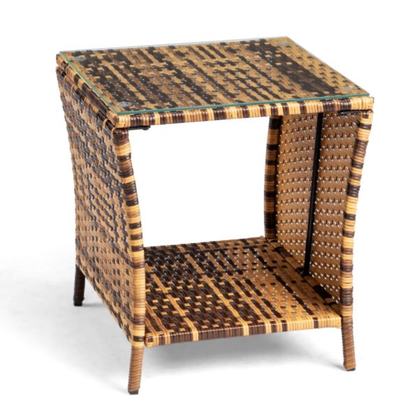 Yellow Rattan Side Table with Glass Top – Stylish and Durable Furniture for Outdoor Spaces