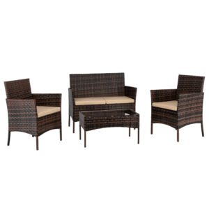 Brown Rattan Outdoor Furniture Set with Cushions – Stylish and Comfortable Patio Set for Outdoor Spaces