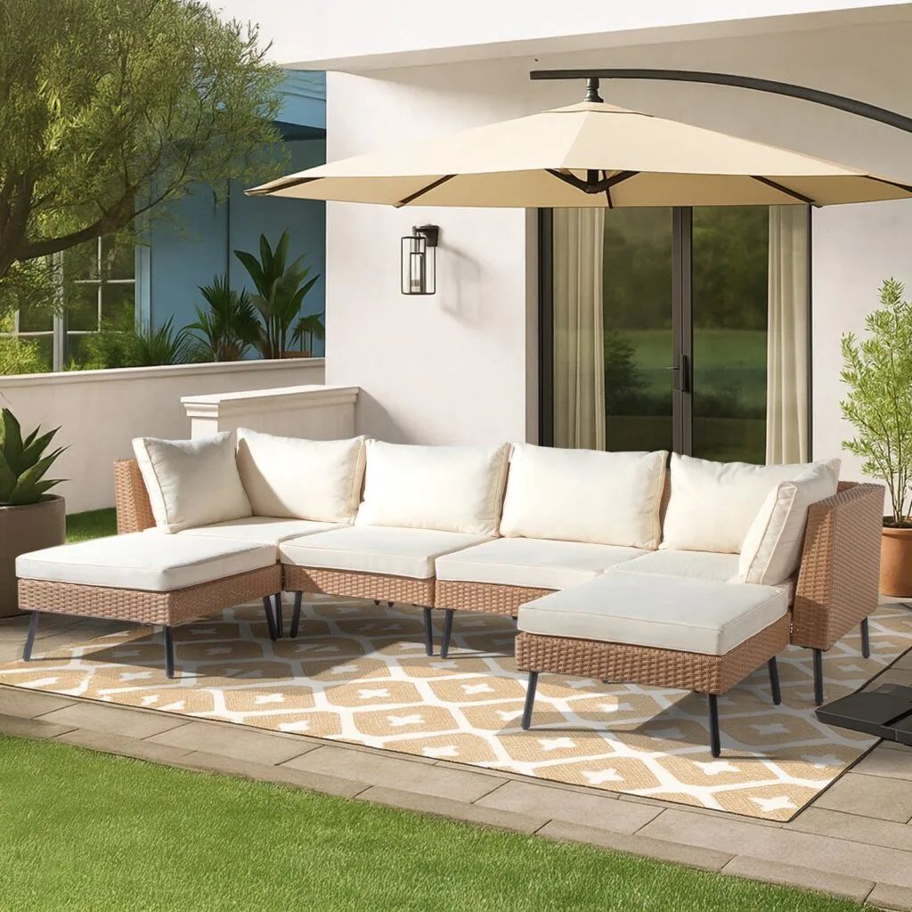 PE rattan sectional sofa set on outdoor patio