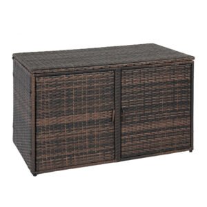 104-gallon outdoor rattan storage cabinet with double doors in brown gradient finish
