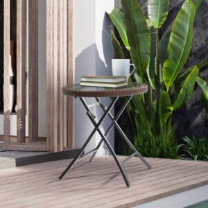 Small foldable wicker coffee table for balcony or garden corner