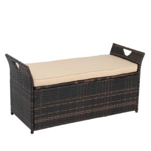 Brown gradient rattan storage ottoman with cushion, 33-gallon lift-top storage bench