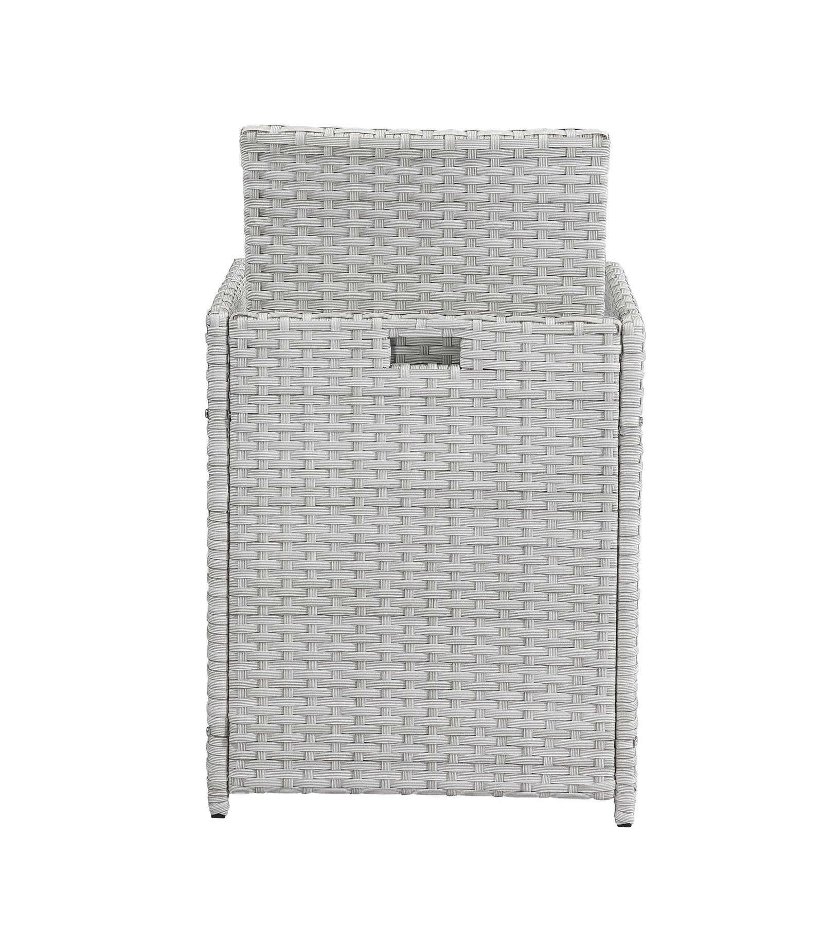 Back view of gray wicker dining chair from 9-piece patio dining set