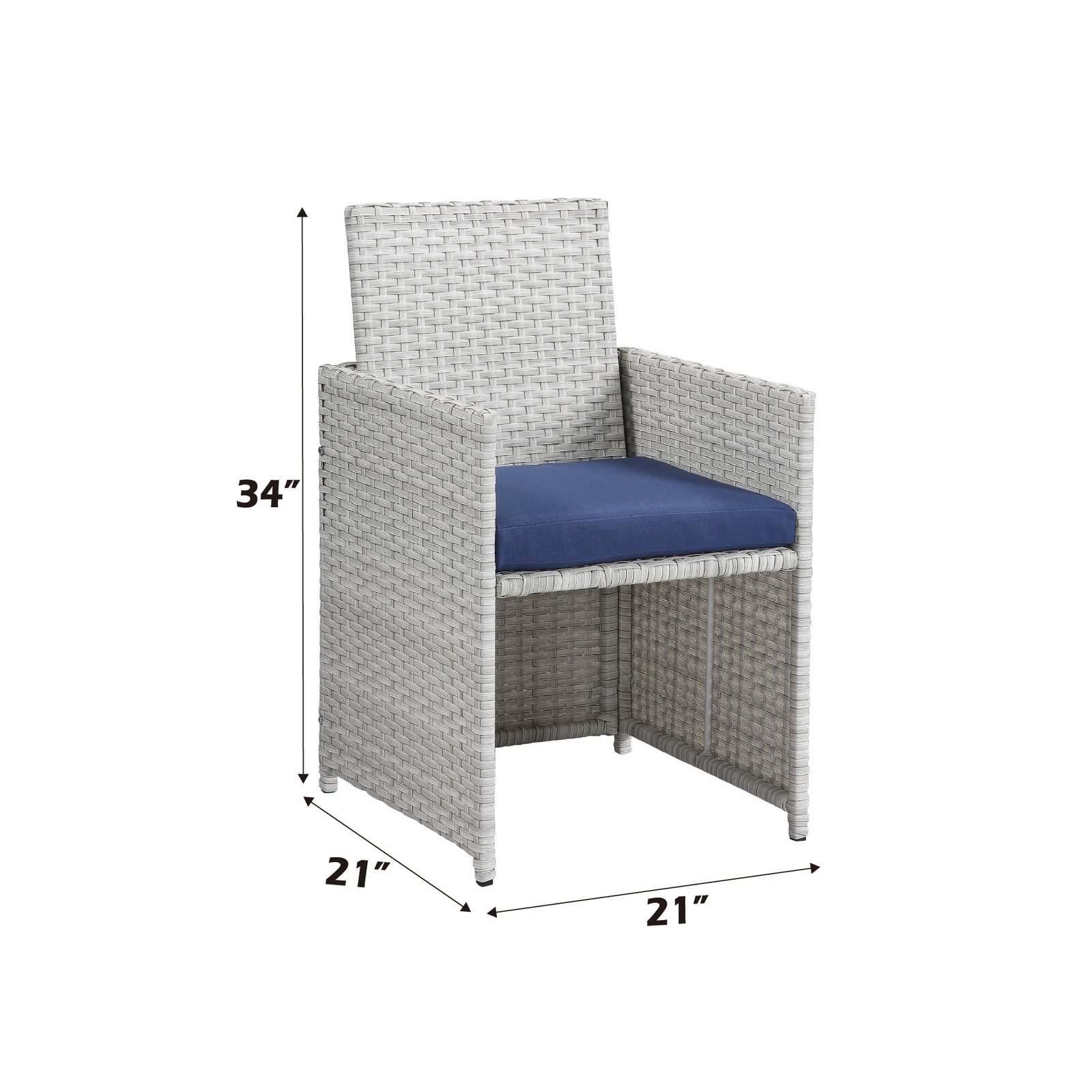 Dimensions of gray wicker dining chair from 9-piece patio dining set