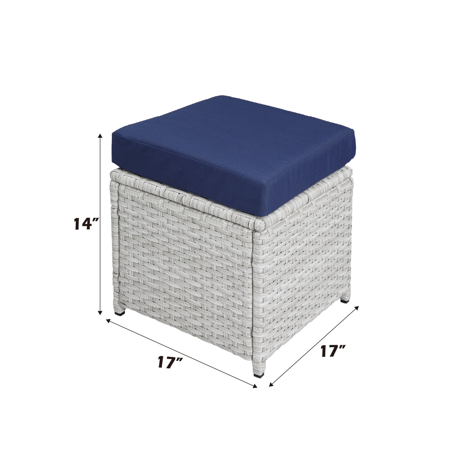 Dimensions of gray wicker ottoman from 9-piece patio dining set