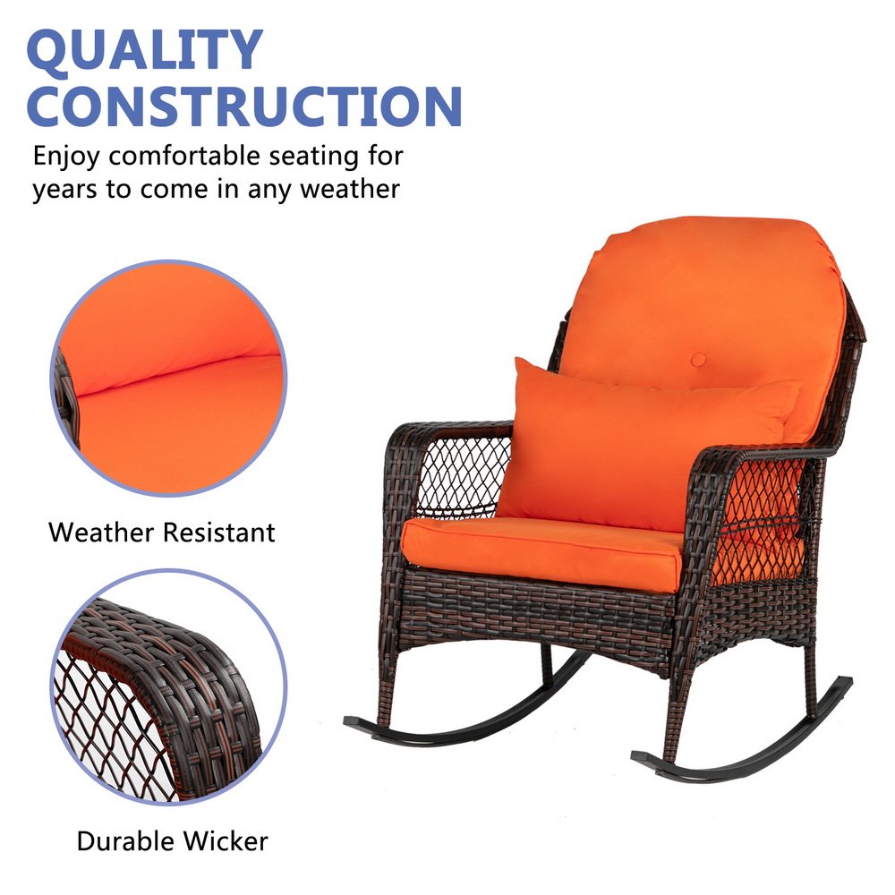 Brown outdoor wicker rocking chair with weather-resistant and durable woven construction