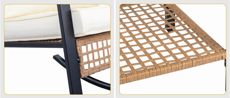 Close-up of uniform PE rattan weave and sturdy outdoor dining chair frame cnstruction