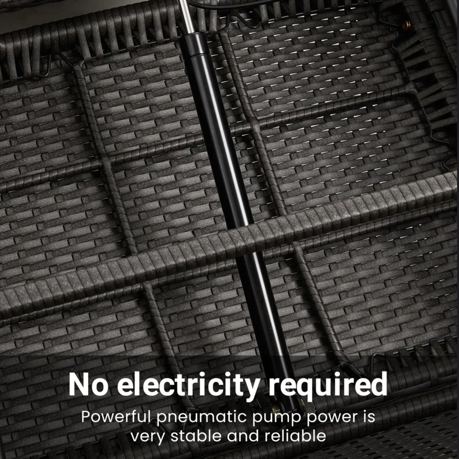 close-up of pneumatic reclining mechanism under adjustable outdoor recliner chair