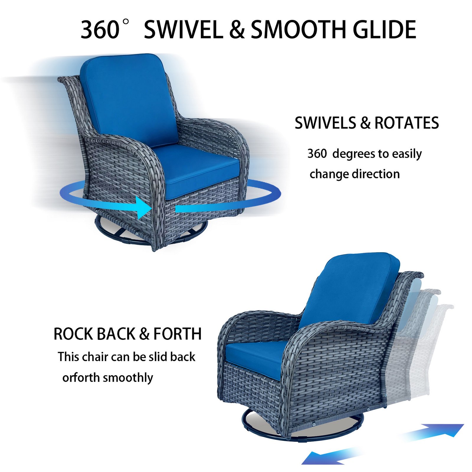 360-degree swivel rocker wicker patio chair with smooth gliding motion