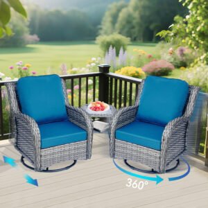 Swivel rocker wicker patio set placed on small balcony
