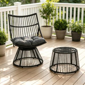 elaine-outdoor-wicker-chair-with-side-table-dark-gray Dark Gray Elaine Lounge Chair with Matching Side Table