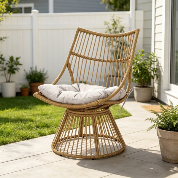 Elaine Outdoor Wicker High-Back Lounge Chair Light Brown