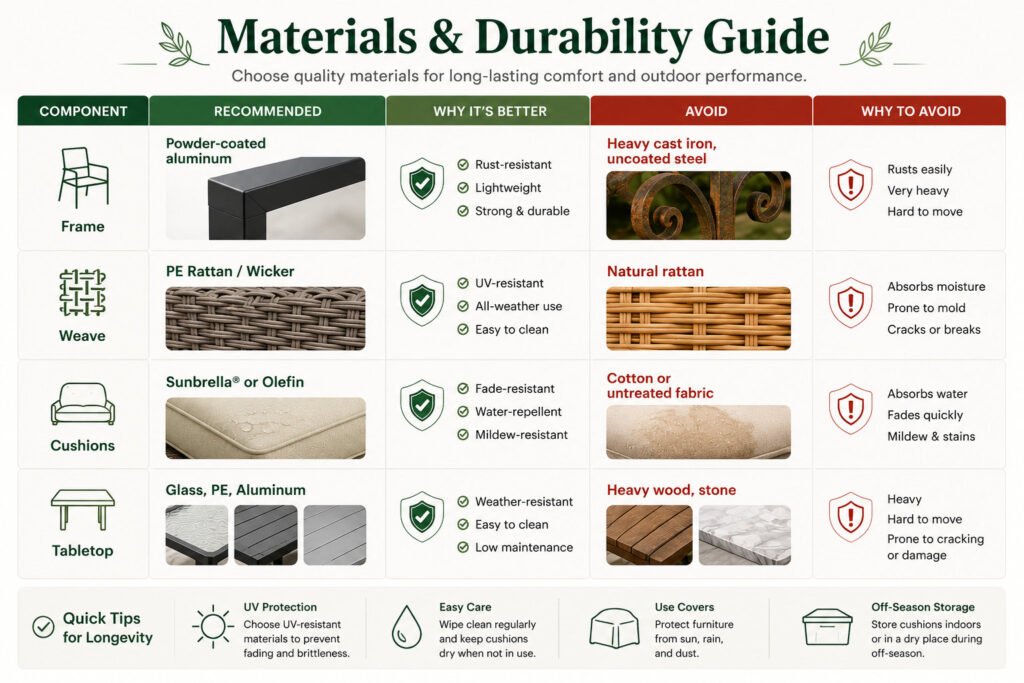 best outdoor furniture materials for small patio sets infographic