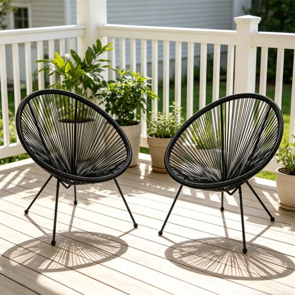 Black Outdoor Wicker Basket Chairs Set of 2 on American patio
