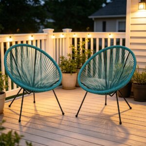 Teal Outdoor Wicker Basket Chairs Set of 2 on American patio