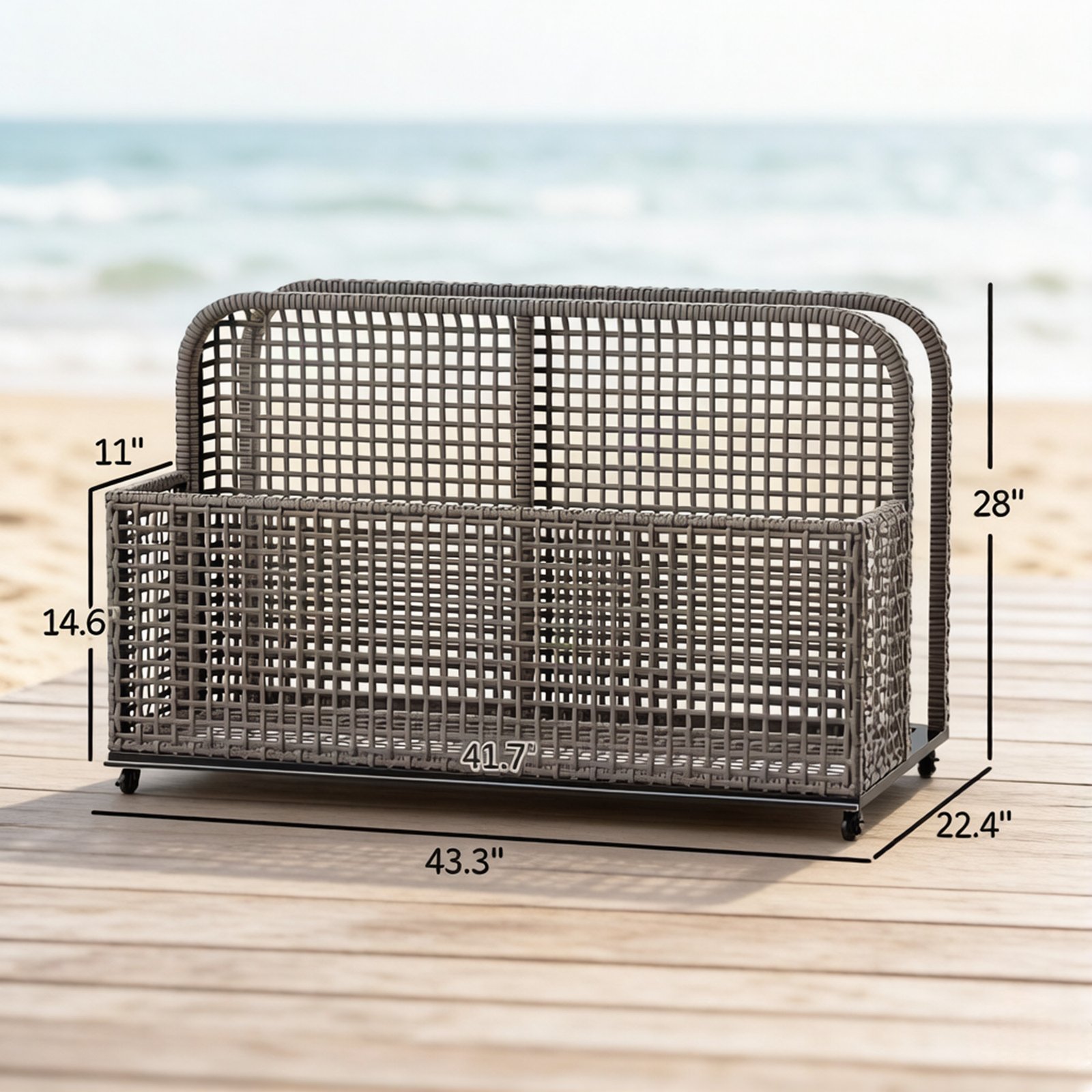 dimensions of outdoor wicker pool float storage cart with wheels