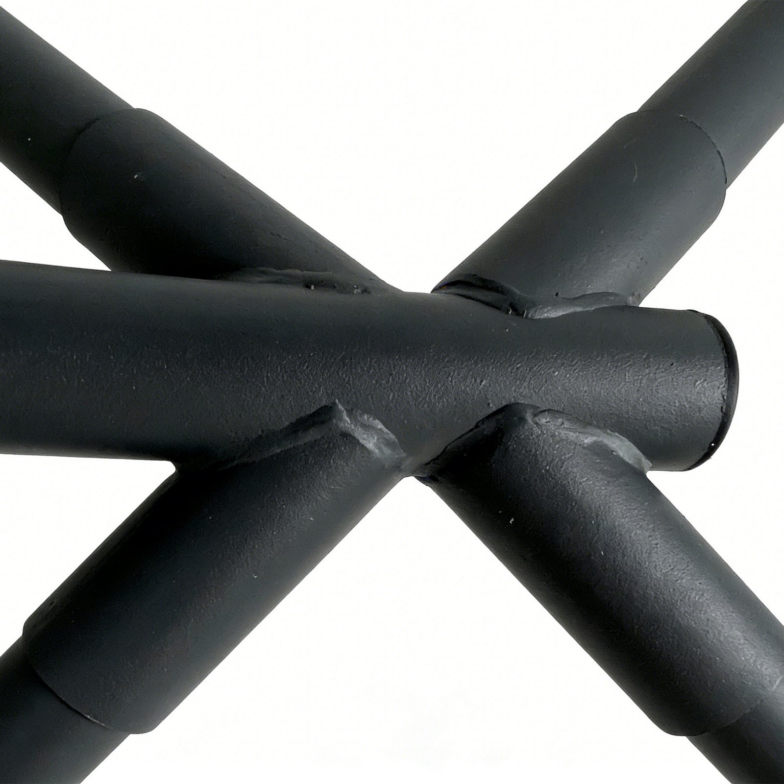 Reinforced welded steel frame detail on foldable hanging egg chair with stand