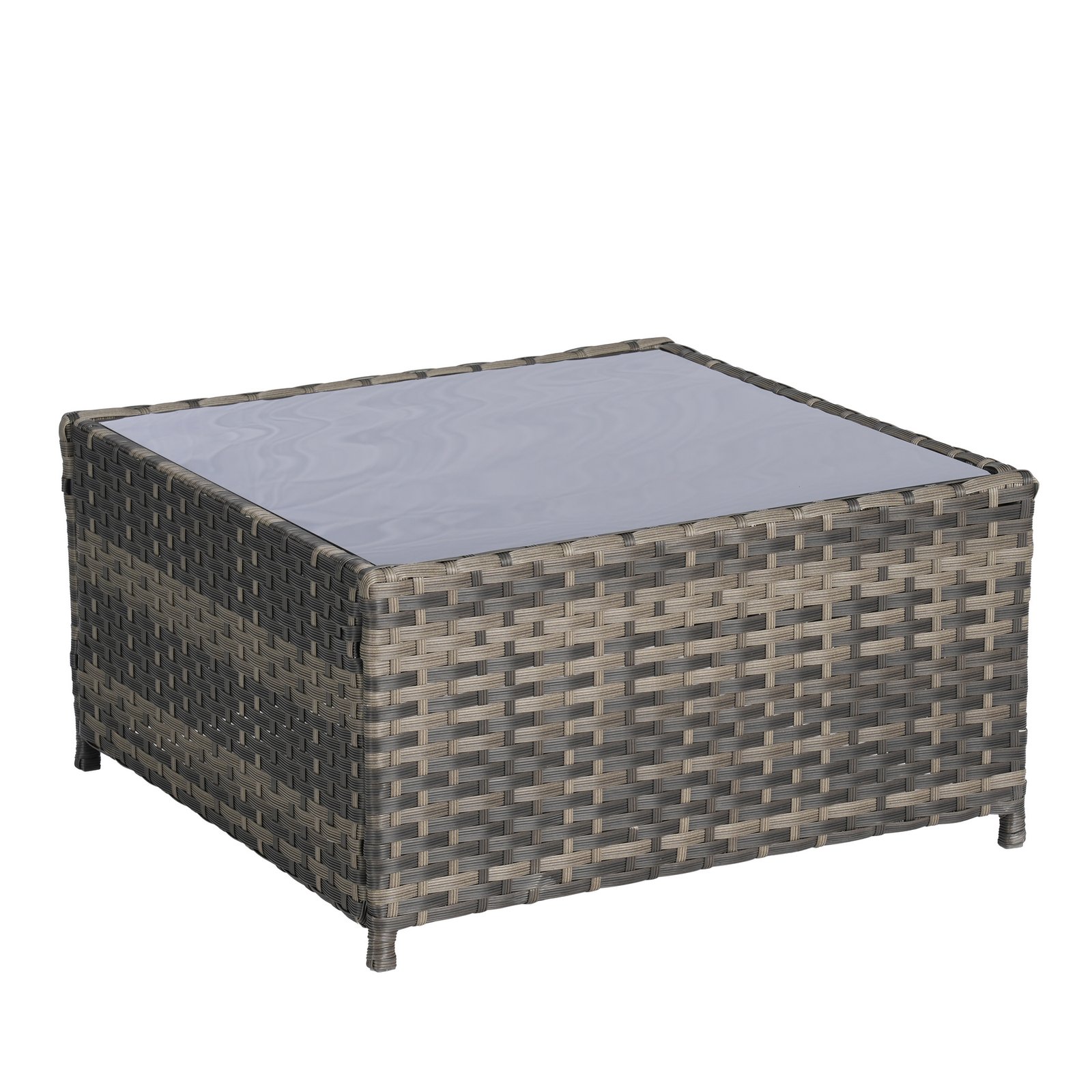Detachable coffee table from 2-Piece L-Shaped Wicker Patio Furniture Set with Light Gray cushions on a white background