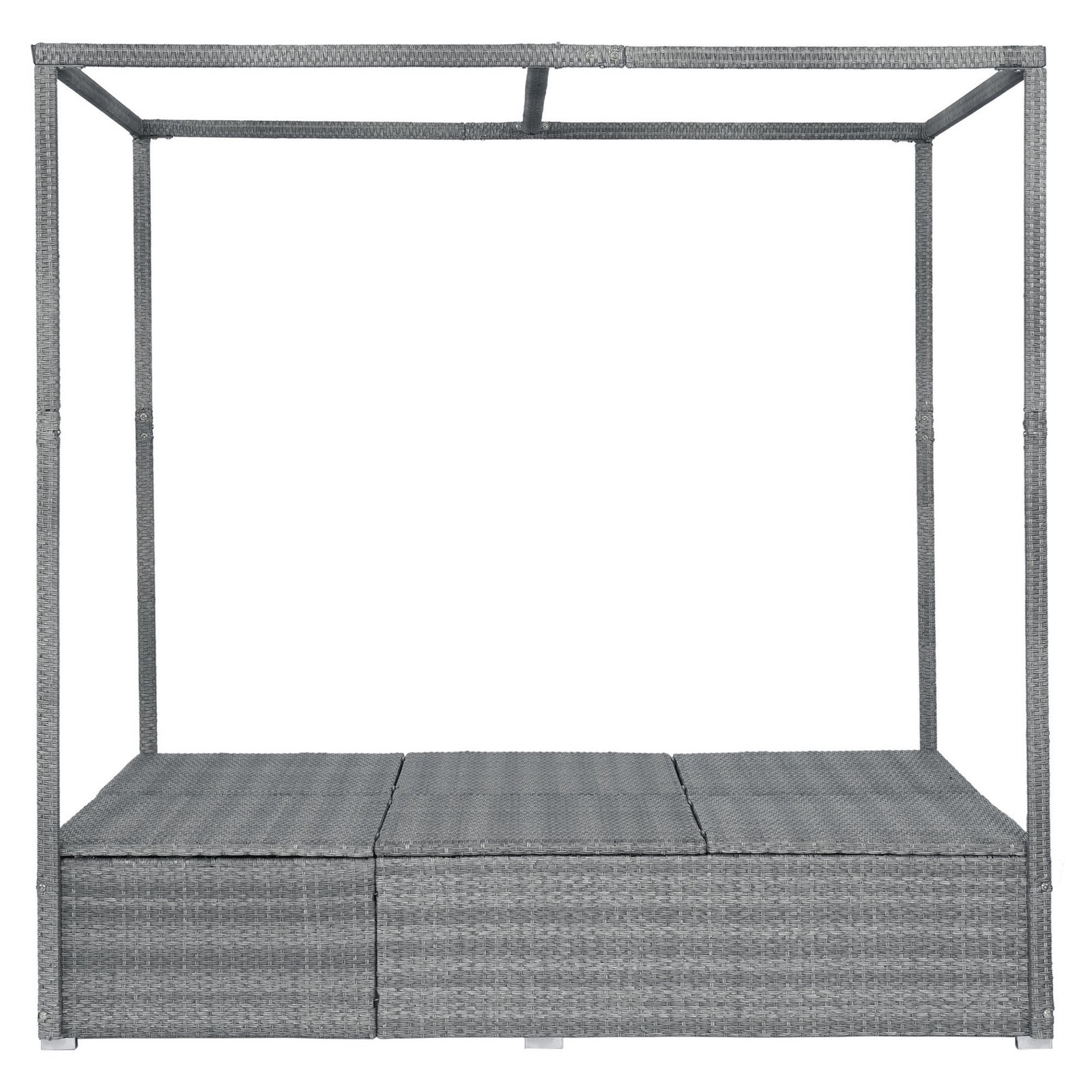 Adjustable outdoor sun lounger without canopy showing full frame structure and reclining patio daybed design