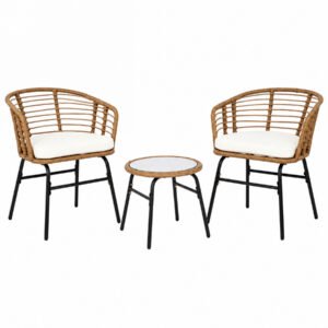 pe-rattan-bistro-set-3pc-glass-table-white-background 3-piece PE rattan patio bistro set with cushions and glass table outdoor conversation furniture set for balcony porch and garden white background product image.