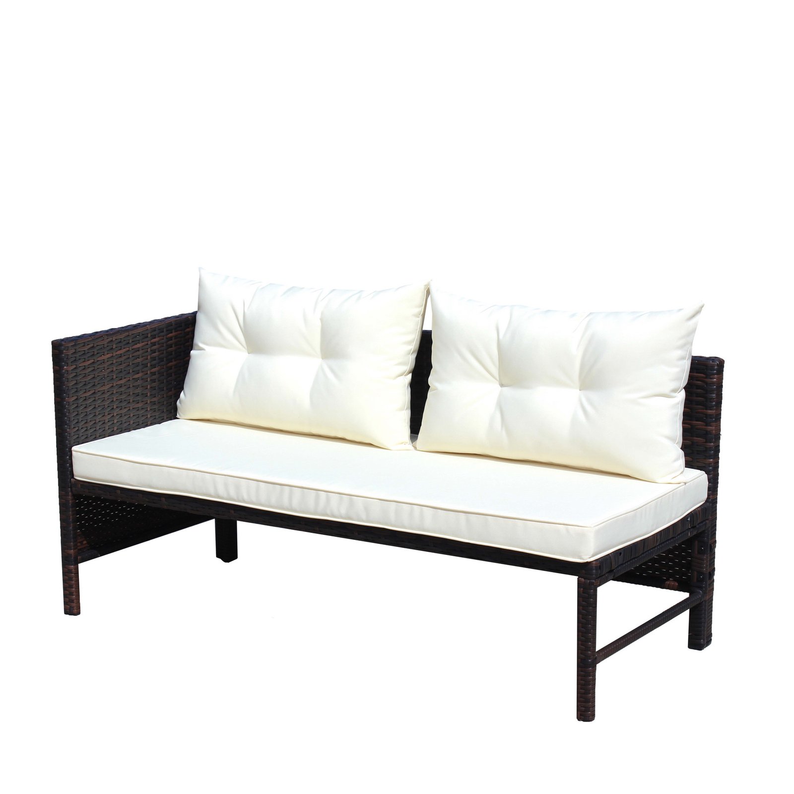 Double sofa component of 3 piece outdoor patio furniture set wicker rattan sectional sofa with cushions for patio and backyard seating
