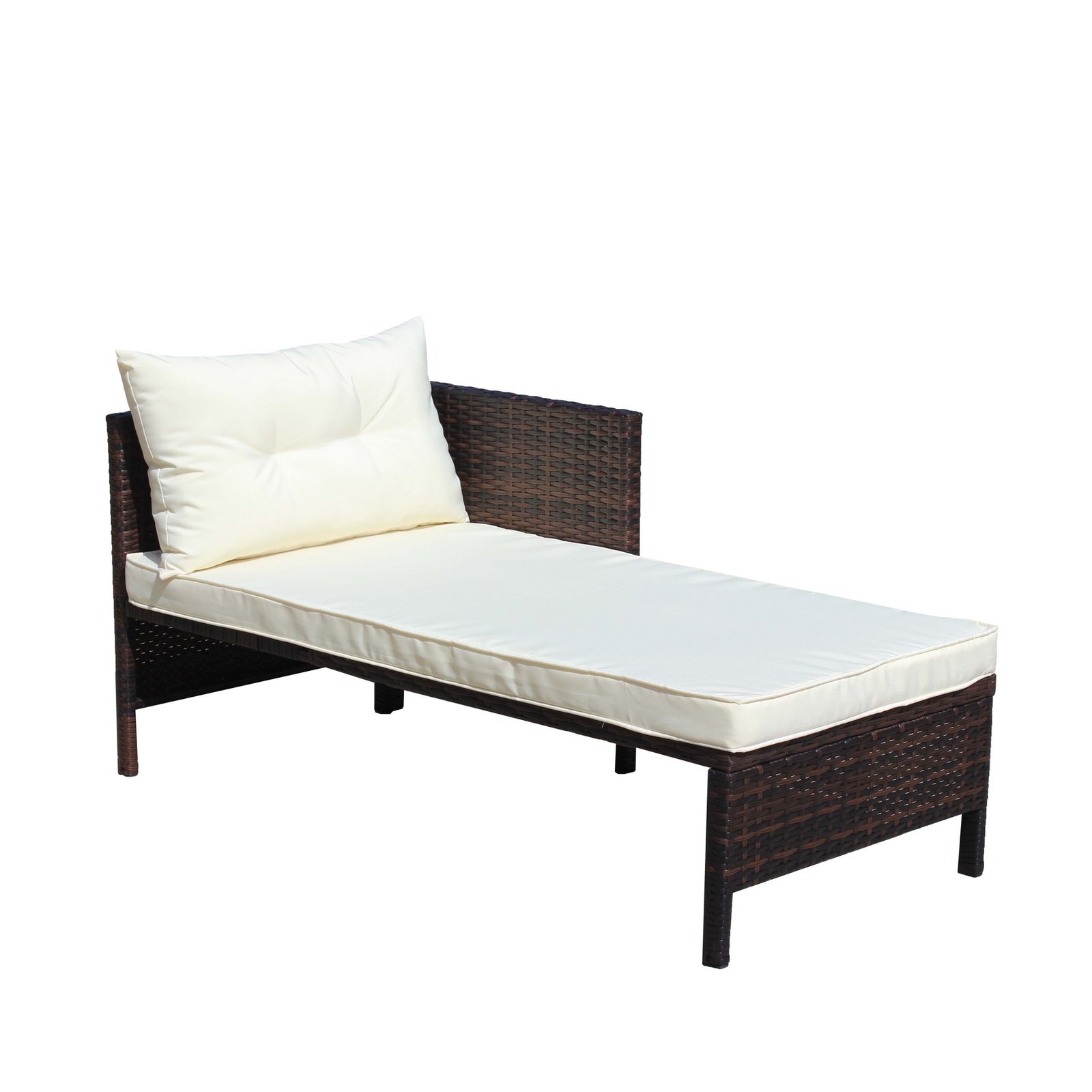 Lounger section of 3 piece outdoor patio furniture set wicker rattan sectional sofa with cushioned chaise lounge for patio and backyard seating