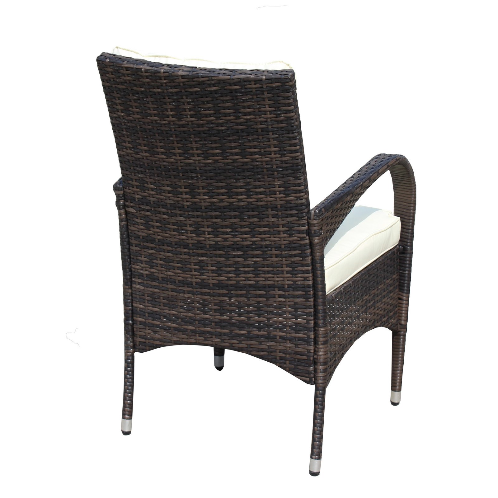 Outdoor wicker patio chair back view with woven rattan design from 3 piece conversation set