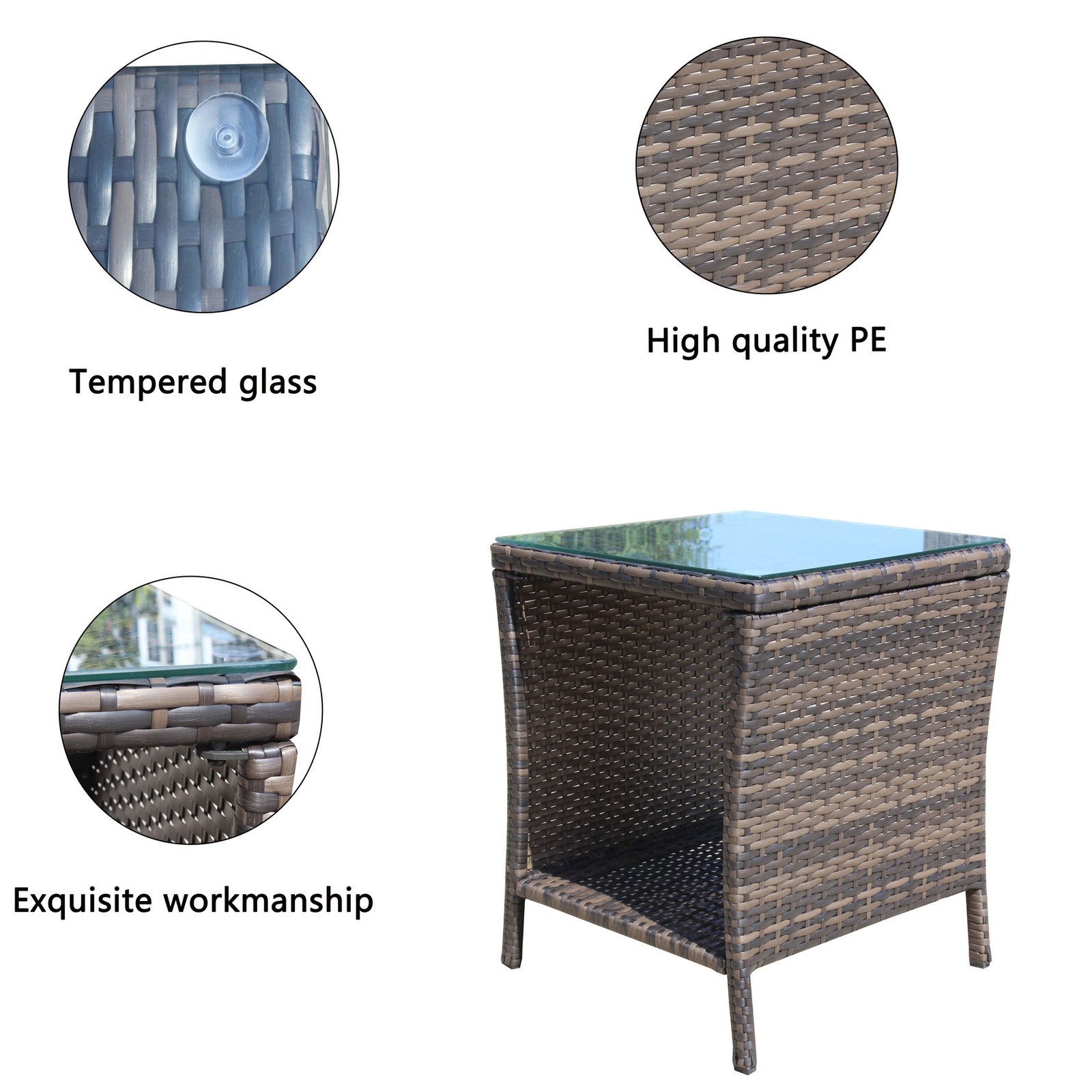 Outdoor wicker conversation set coffee table with tempered glass top and high quality PE rattan details