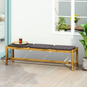 3-seater-acacia-wood-rattan-outdoor-bench-brown 3 seater outdoor acacia wood brown rattan bench with rustic design for patio and garden seating