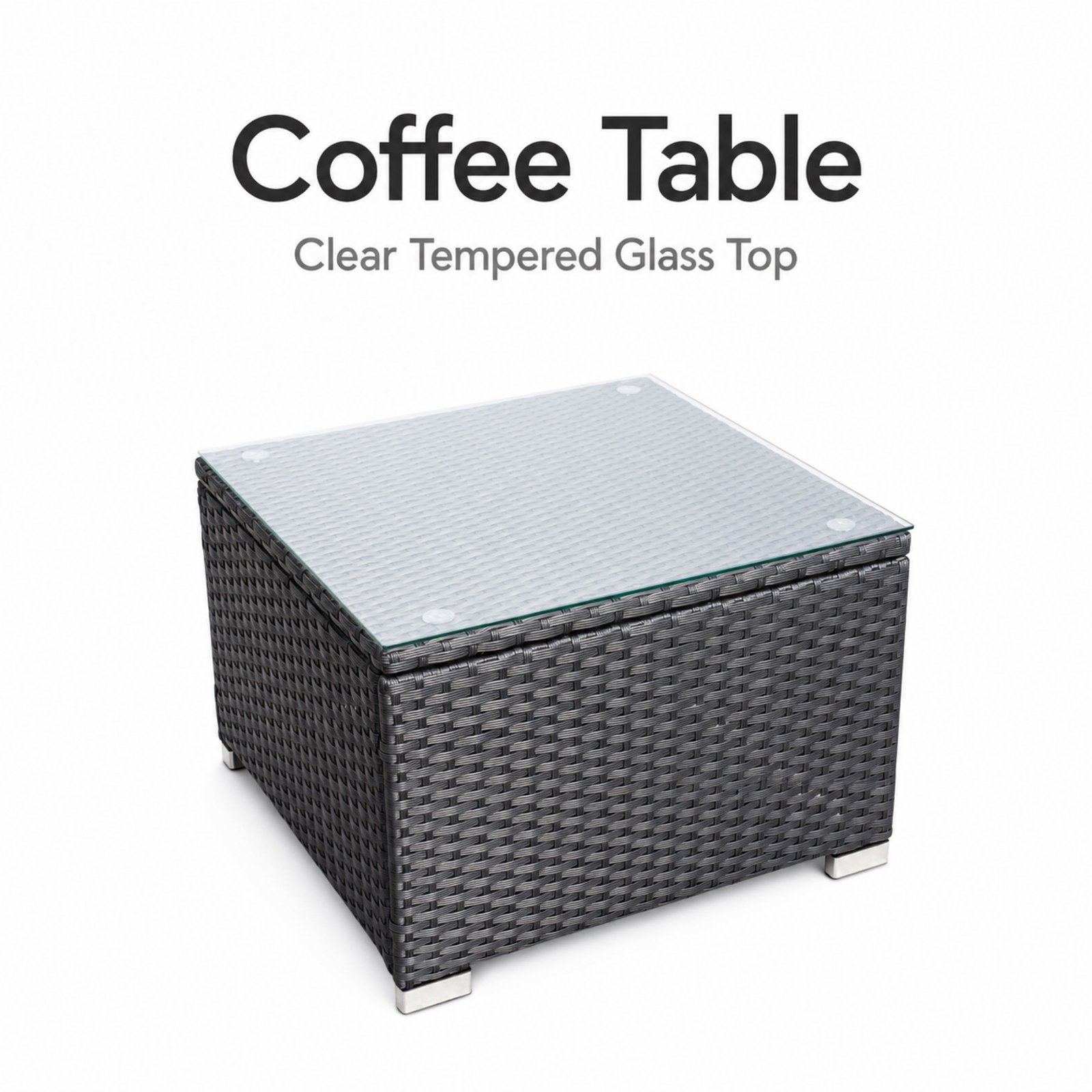 Outdoor wicker sectional sofa set coffee table with clear tempered glass top