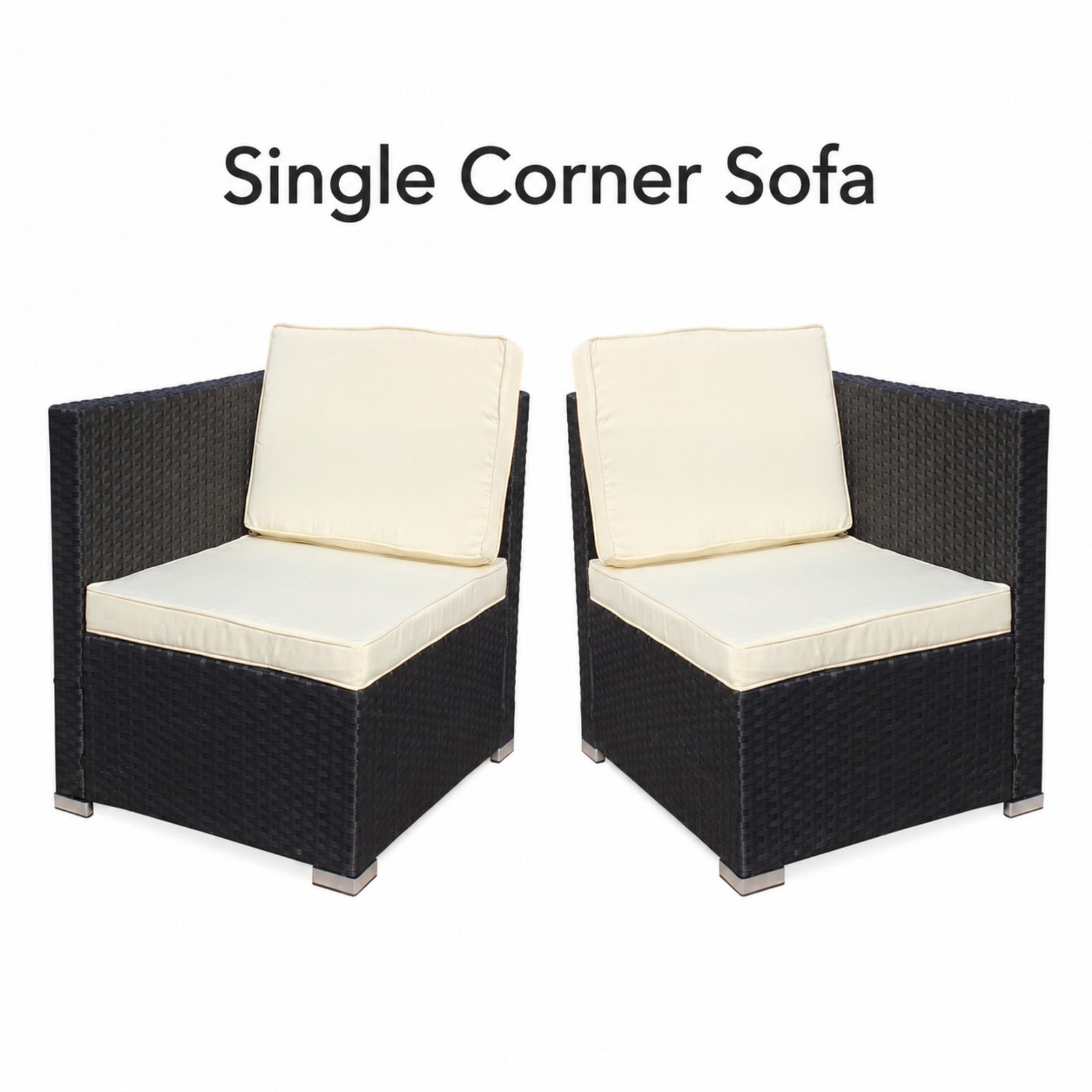 Left and right single corner sofas from 5-piece outdoor wicker sectional sofa set with beige cushions