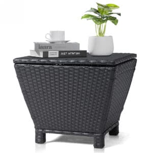 Black outdoor wicker storage side table with lift lid and PE rattan design