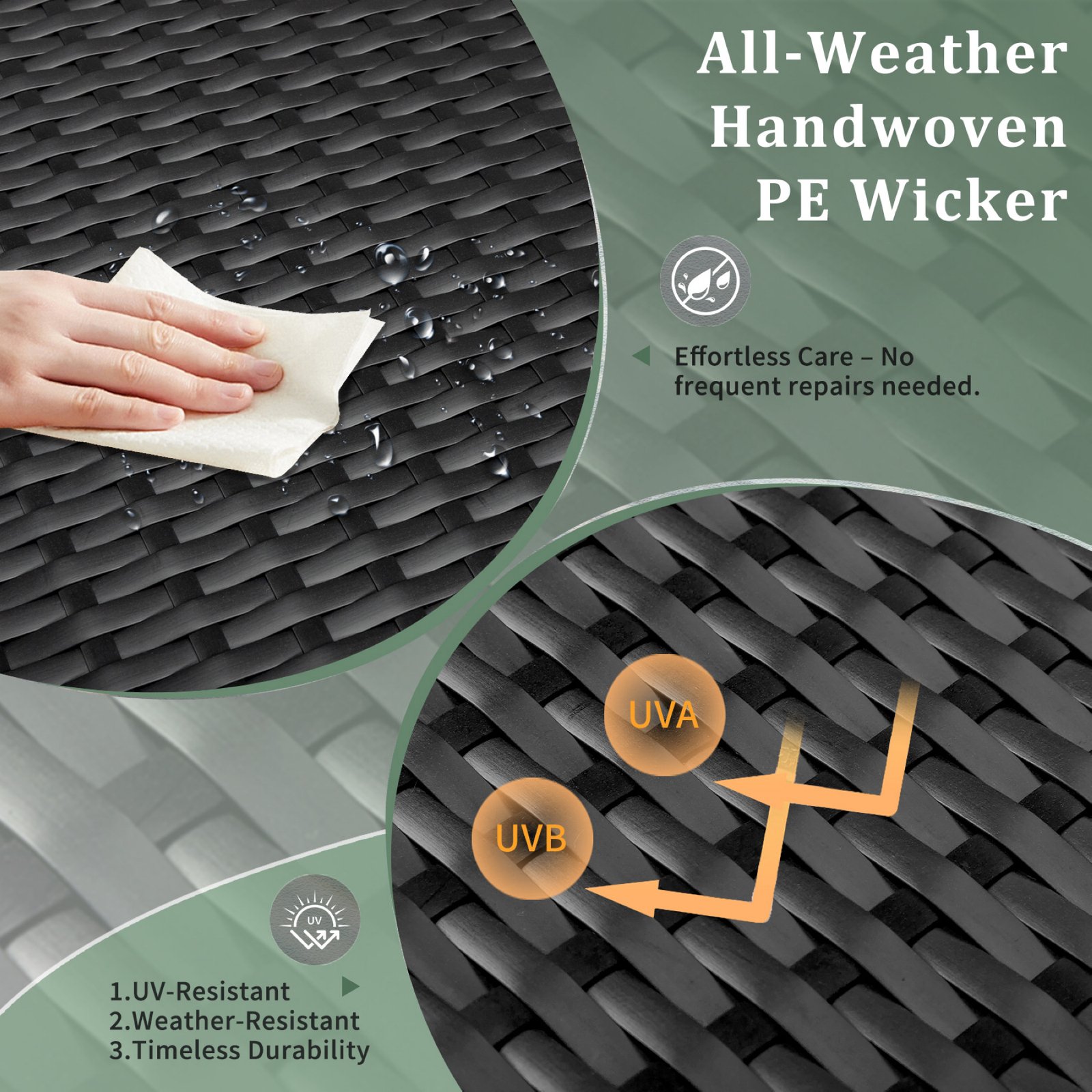 Black outdoor wicker storage side table with all-weather PE rattan and UV resistant design