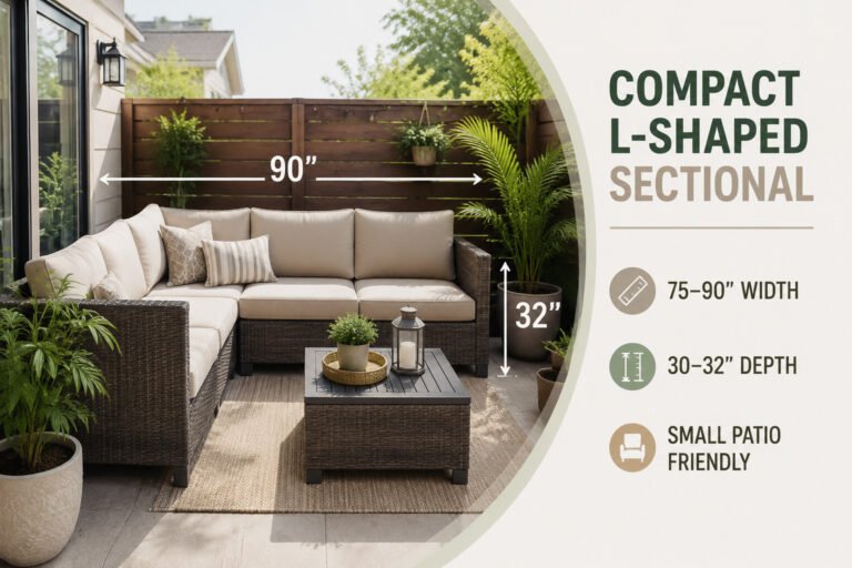 Compact L-shaped outdoor sectional dimensions guide for small patio and balcony layouts