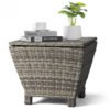Gray outdoor wicker storage side table with lift lid and handwoven PE rattan design
