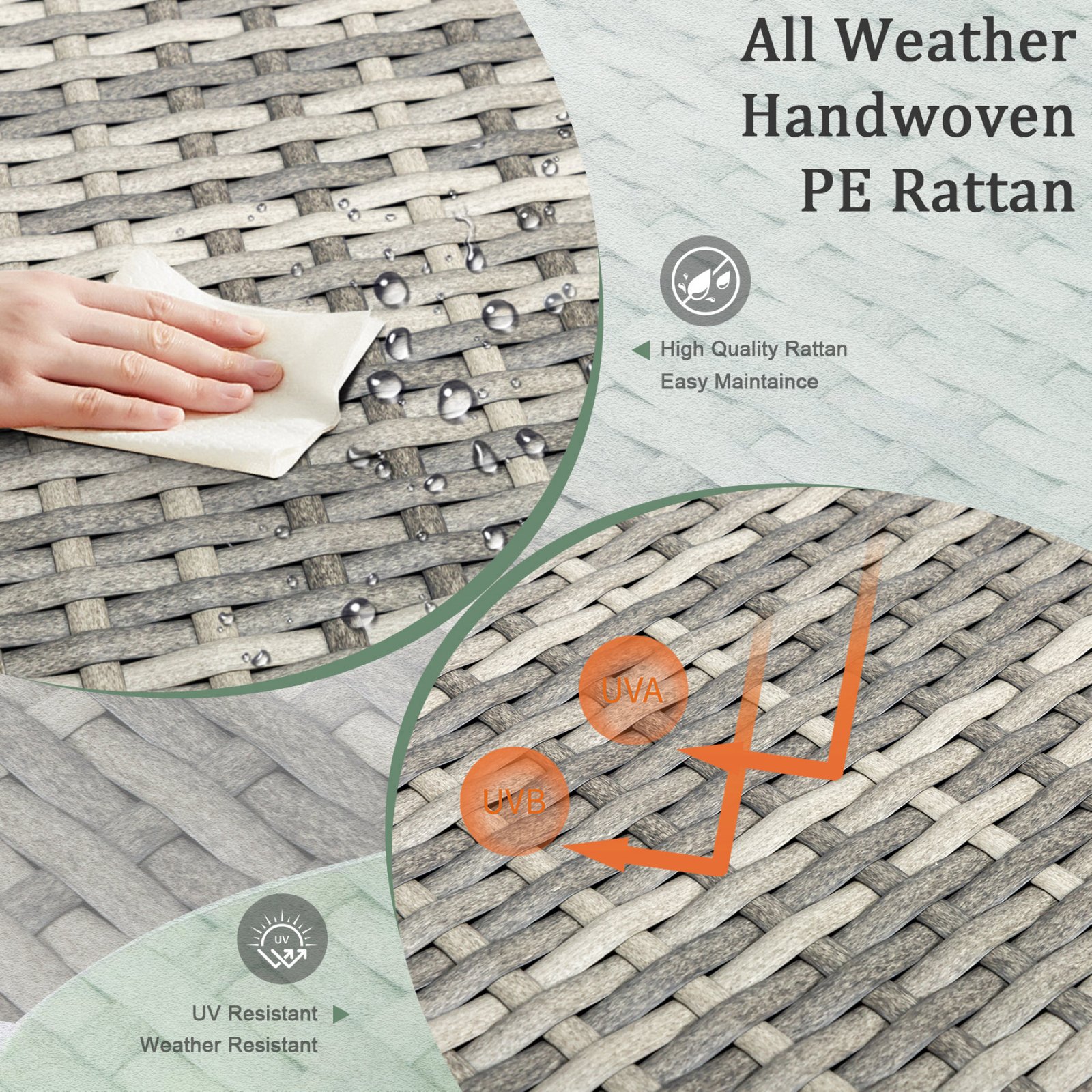 Gray outdoor wicker storage side table made with handwoven PE rattan featuring UV and weather resistance