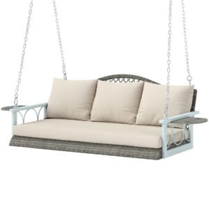 outdoor-porch-swing-heavy-duty-steel-frame-cushions-cup-holders-white-background Outdoor porch swing with cushions and cup holders heavy duty steel frame hanging bench 794 lbs capacity white background product image