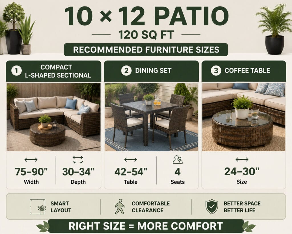 Recommended patio furniture dimensions for a 10x12 outdoor space