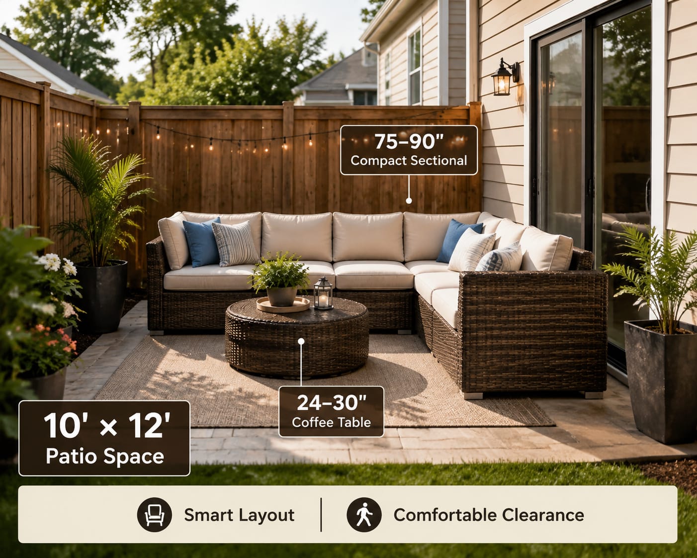 10x12 patio furniture size guide with compact rattan sectional layout