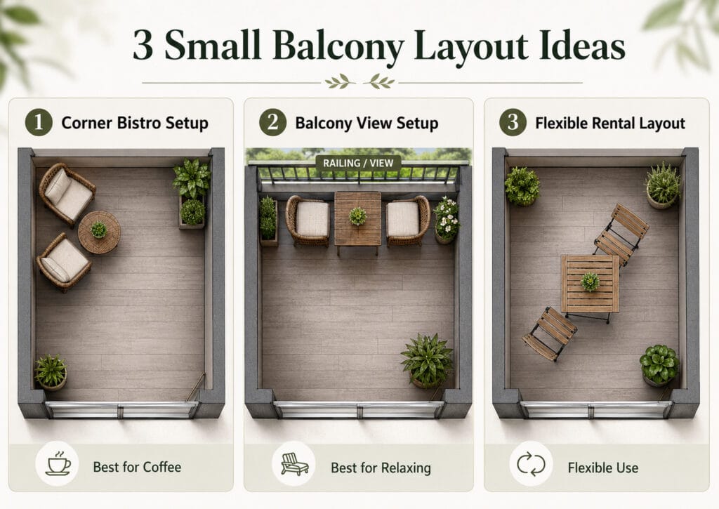 8x4 balcony layout ideas with bistro set furniture arrangements